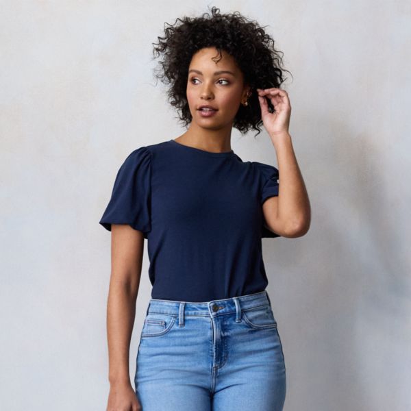 

Женский топ с рукавами-фонариками Lc Lauren Conrad, цвет navy water