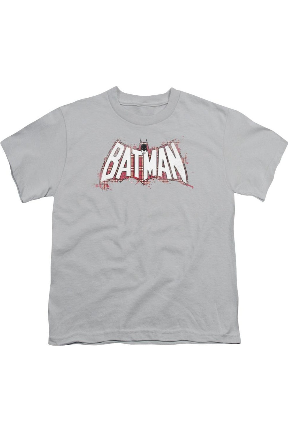 

Футболка с коротким рукавом для детей с клетчатым логотипом Batman Splat Gildan, серебряный