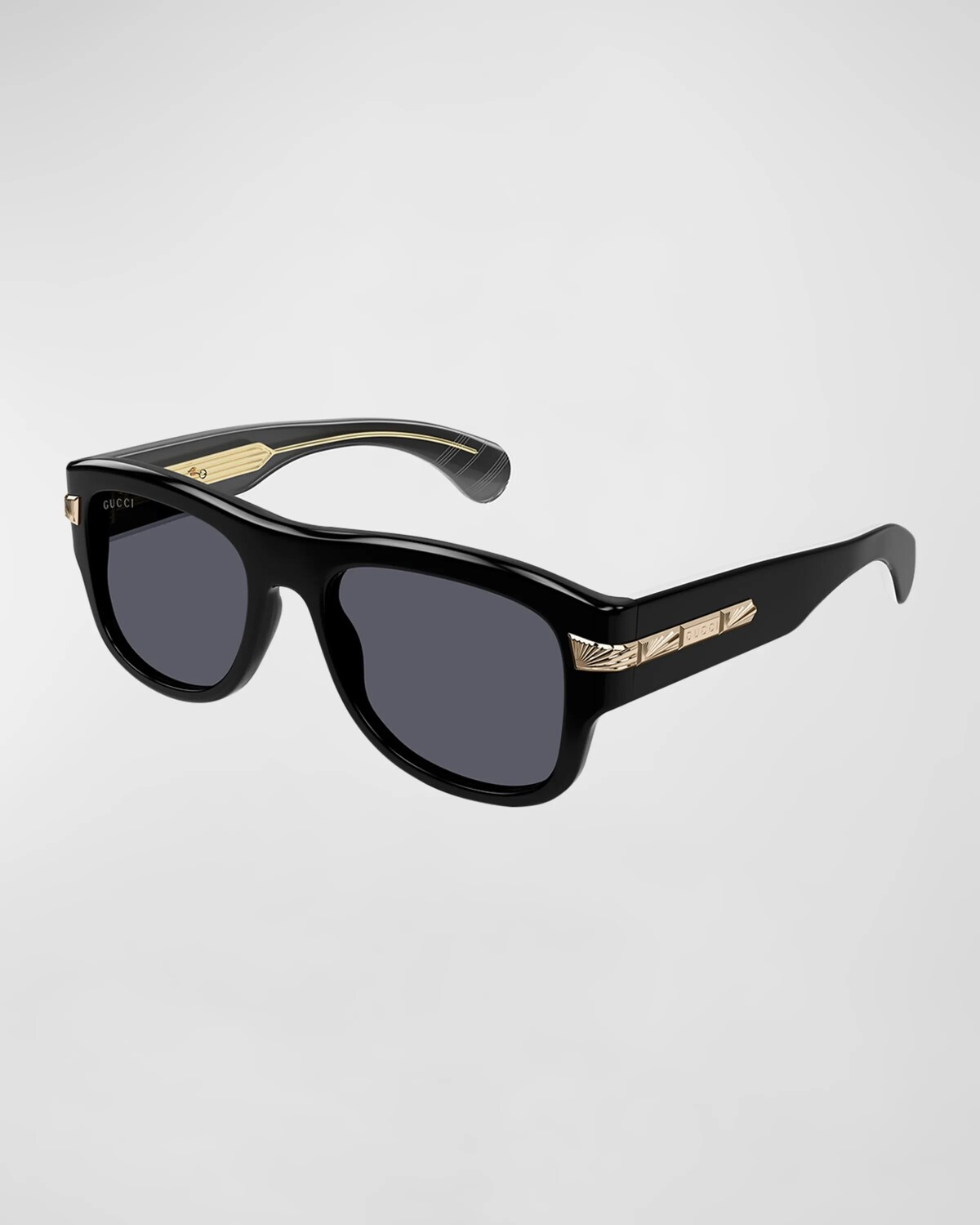 

Мужские пластиковые прямоугольные солнцезащитные очки Gucci, цвет Shiny Solid Black