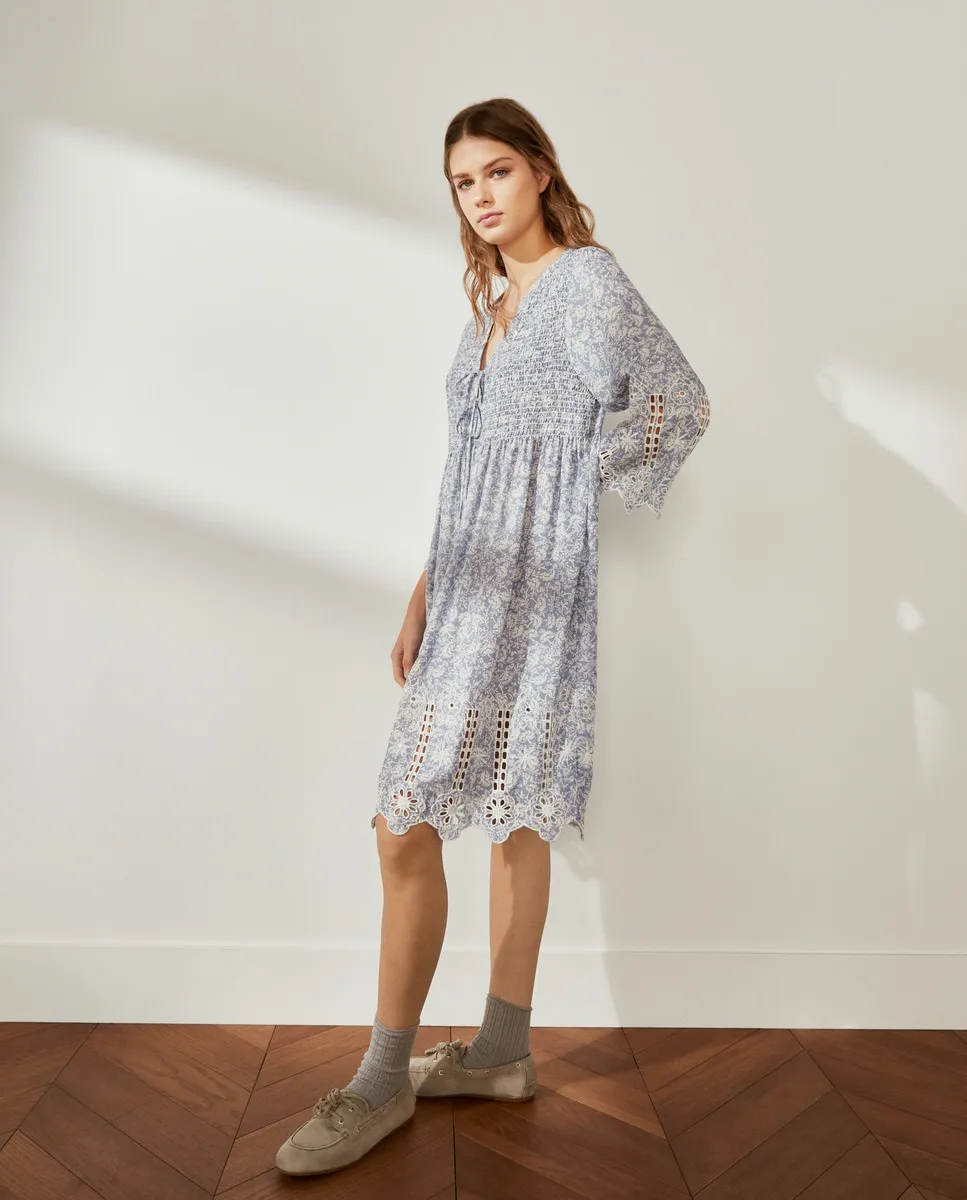 

Короткое гипюровое платье Southern Cotton, синий