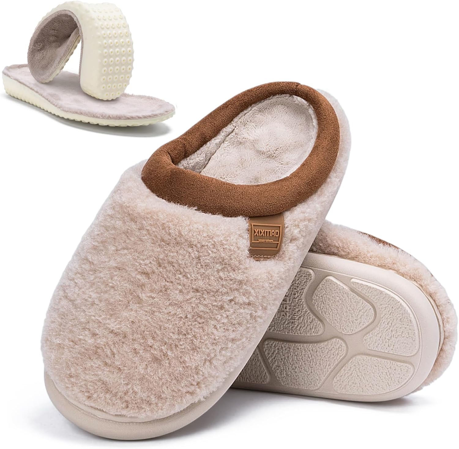 

Домашние тапочки HORMAUWORD для женщин и мужчин, мягкие плюшевые тапочки с ворсом, съемные стельки с эффектом памяти и поддержкой свода стопы, бежевый