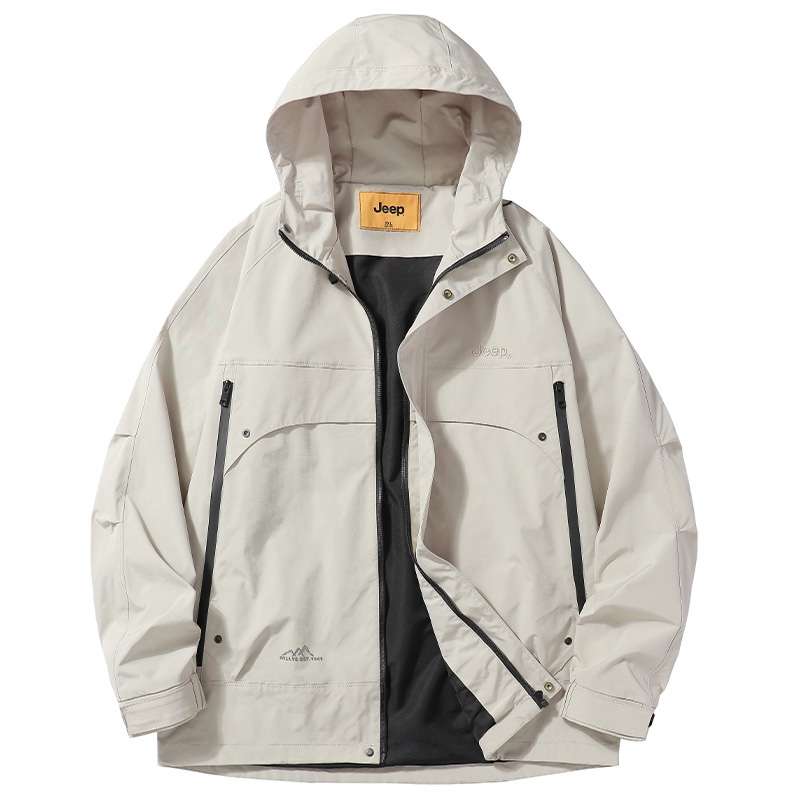 

Куртка Unisex Hooded Moderate Hard Shell Jeep, хаки (lightweight jacket, upgraded embroideкрасный logo)