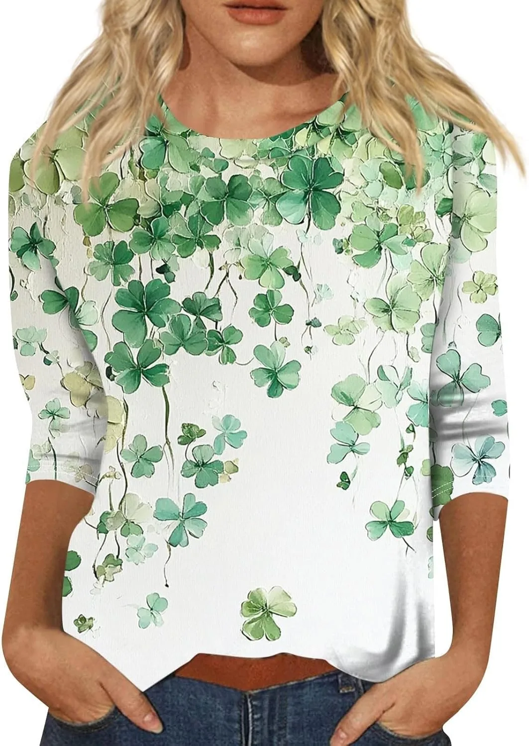Футболка St Patricks Day для женщин 2025, casual, plus size, с рукавом 3/4