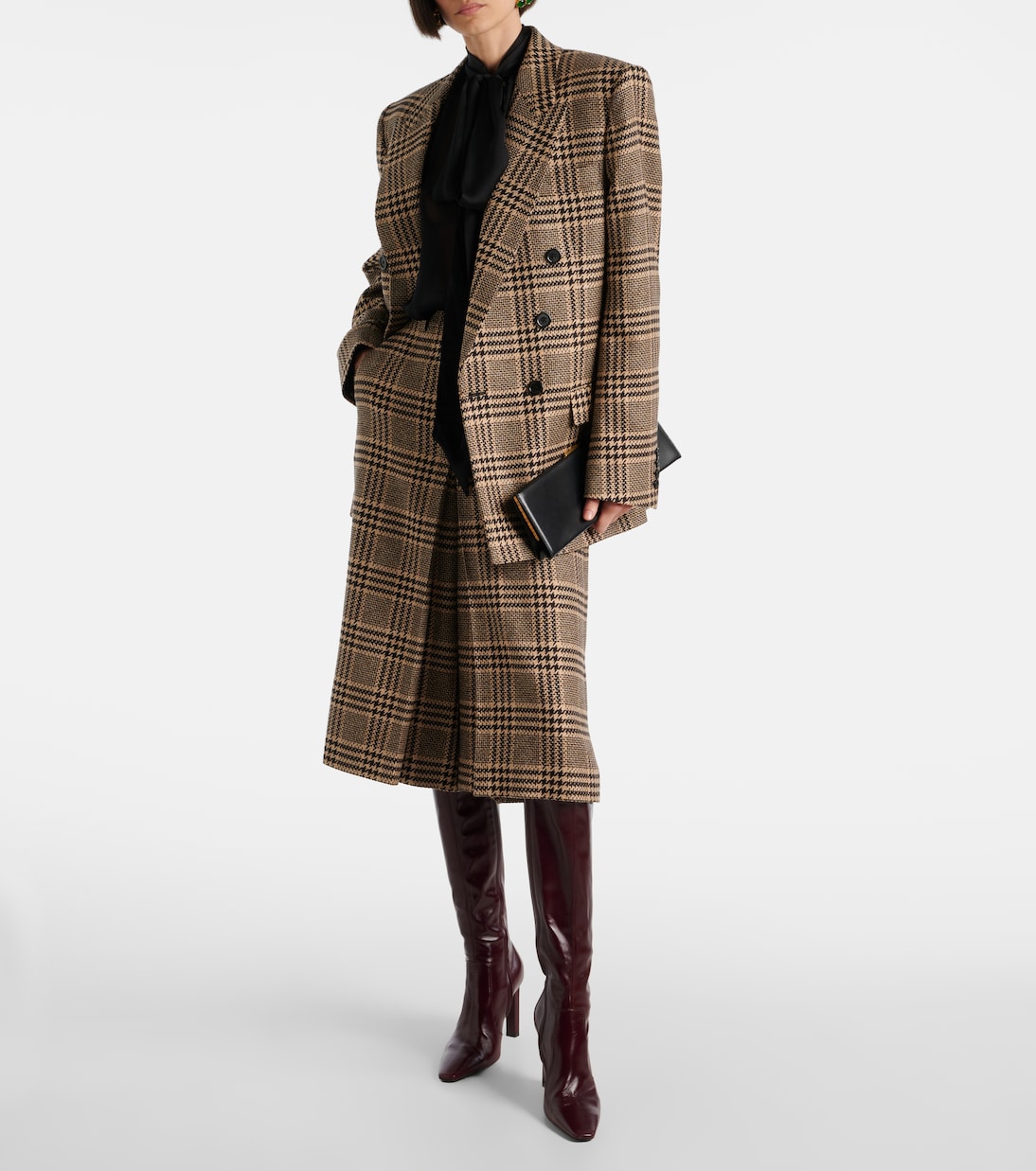 Двубортный блейзер из шелка и кашемира Saint Laurent, Noir Creme Beige — фото 2