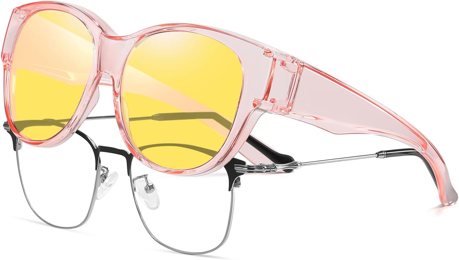 

Очки для вождения в ночное время HAOLOTA, женские, надеваются поверх обычных очков, поляризованные линзы желтого цвета с антибликовым покрытием для ночного использования, B05 Clear Pink/Night Vision