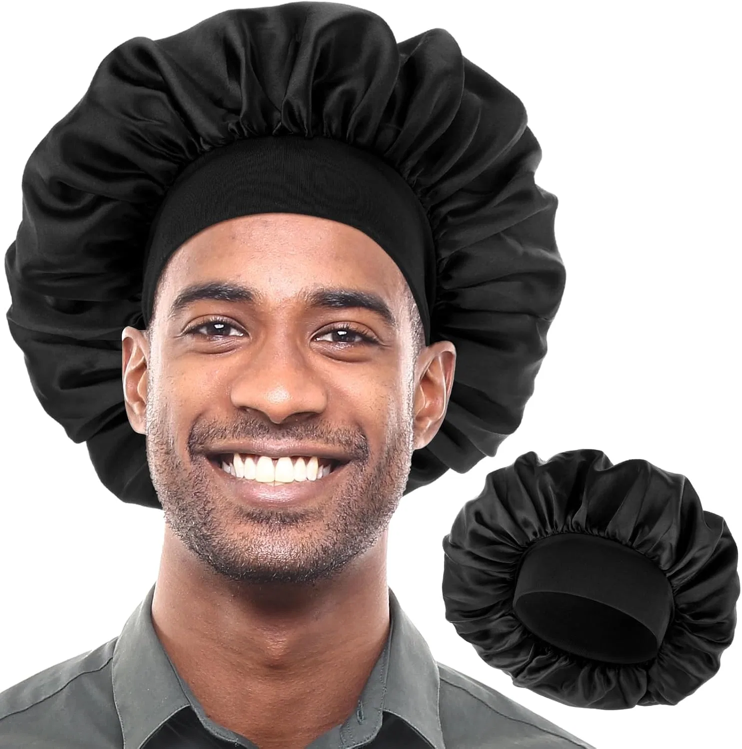 Атласная шапочка для сна COMNICO с регулируемой резинкой Comnico, Black