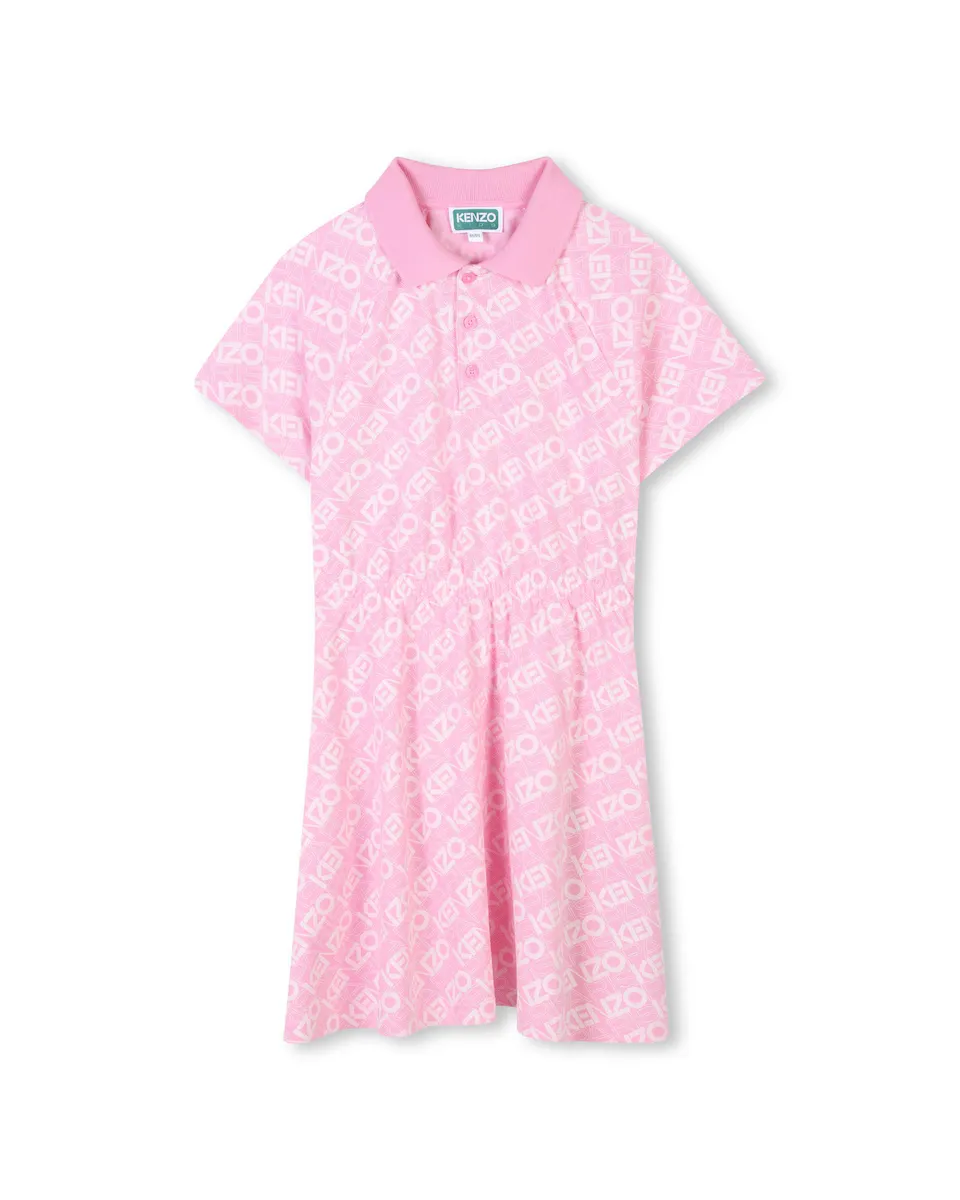 

Платье для девочки с вырезом поло и принтом монограммы Kenzo Kids, цвет Rosa