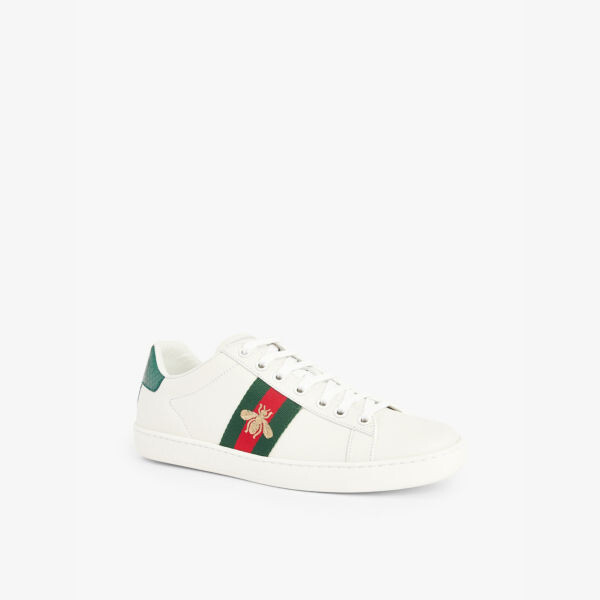 Кроссовки из кожи с вышивкой в виде пчелы Ace Gucci, белый — фото 3