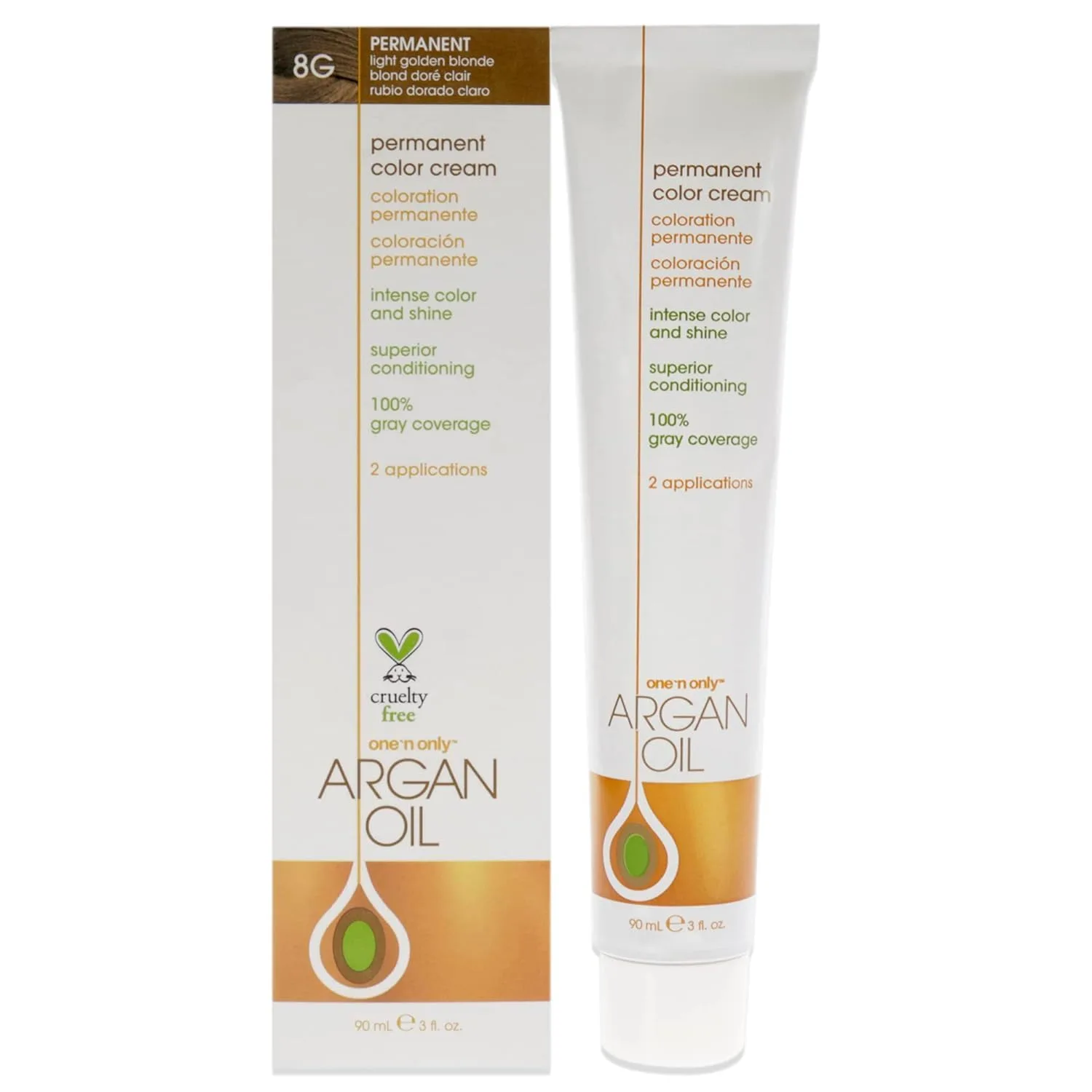 One N' Only Permanent Hair Color - стойкая краска для волос с аргановым маслом, насыщенные тона, маскирует седину, увлажняет и укрепляет, 8G Light Golden Blonde (85 г) One 'N Only, 8G Light Golden Blonde