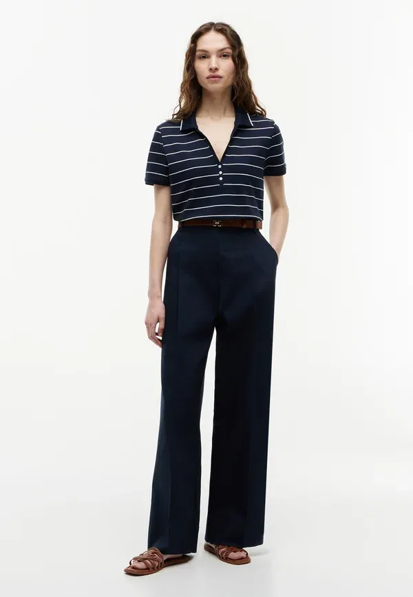 Поло Tommy Hilfiger, fine stp dark night navy / white, темно-синий с белым — фото 2