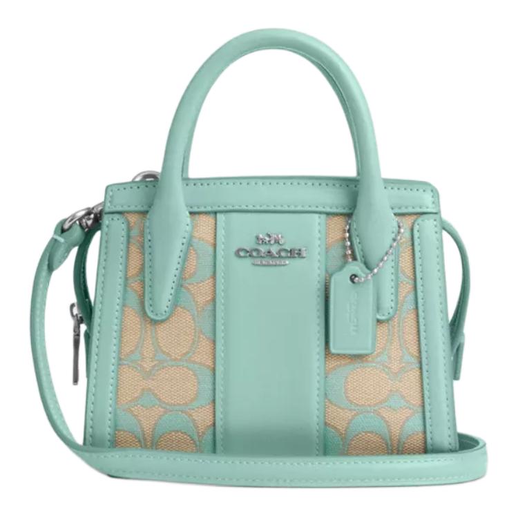 

Сумка женская мини из кожи коровы серебристая и выцветшая голубая COACH