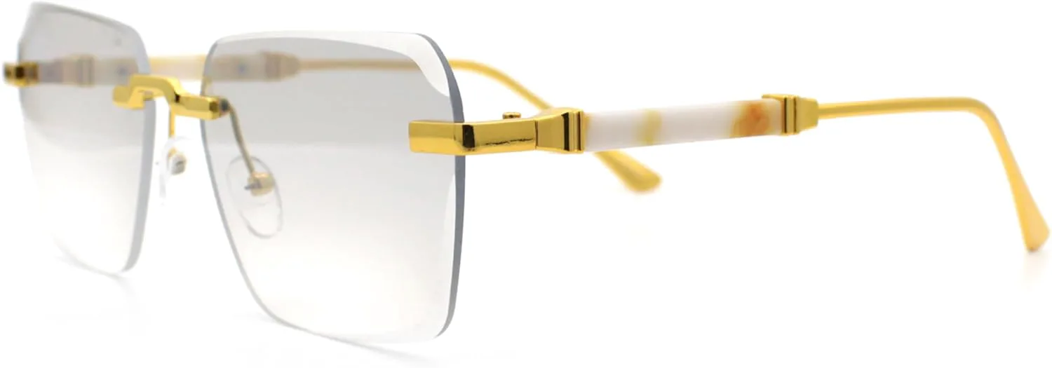 

SA106 Роскошные солнцезащитные очки в стиле хип-хоп/рэпер с безободковой оправой и скошенными линзами, прямоугольной формы, для хип-хопа и рэпера, Gold - Clear Mirror