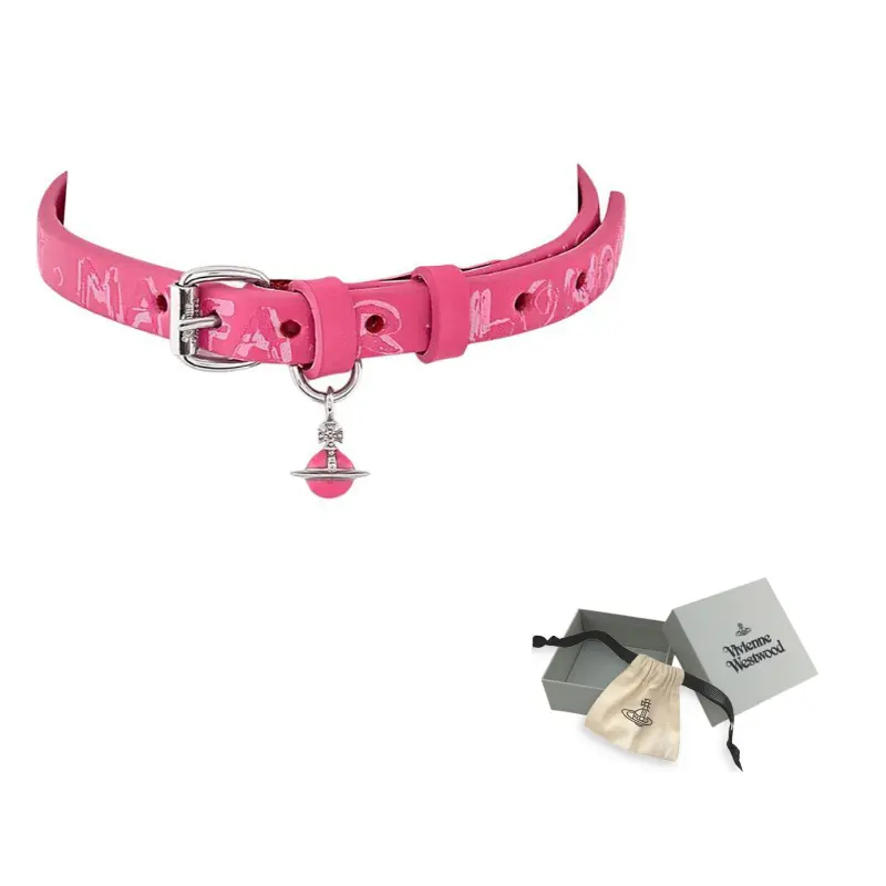 

Vivienne Westwood Кожа, металл, латунь сатурн кулон панк воротник дизайн ожерелье women's pink