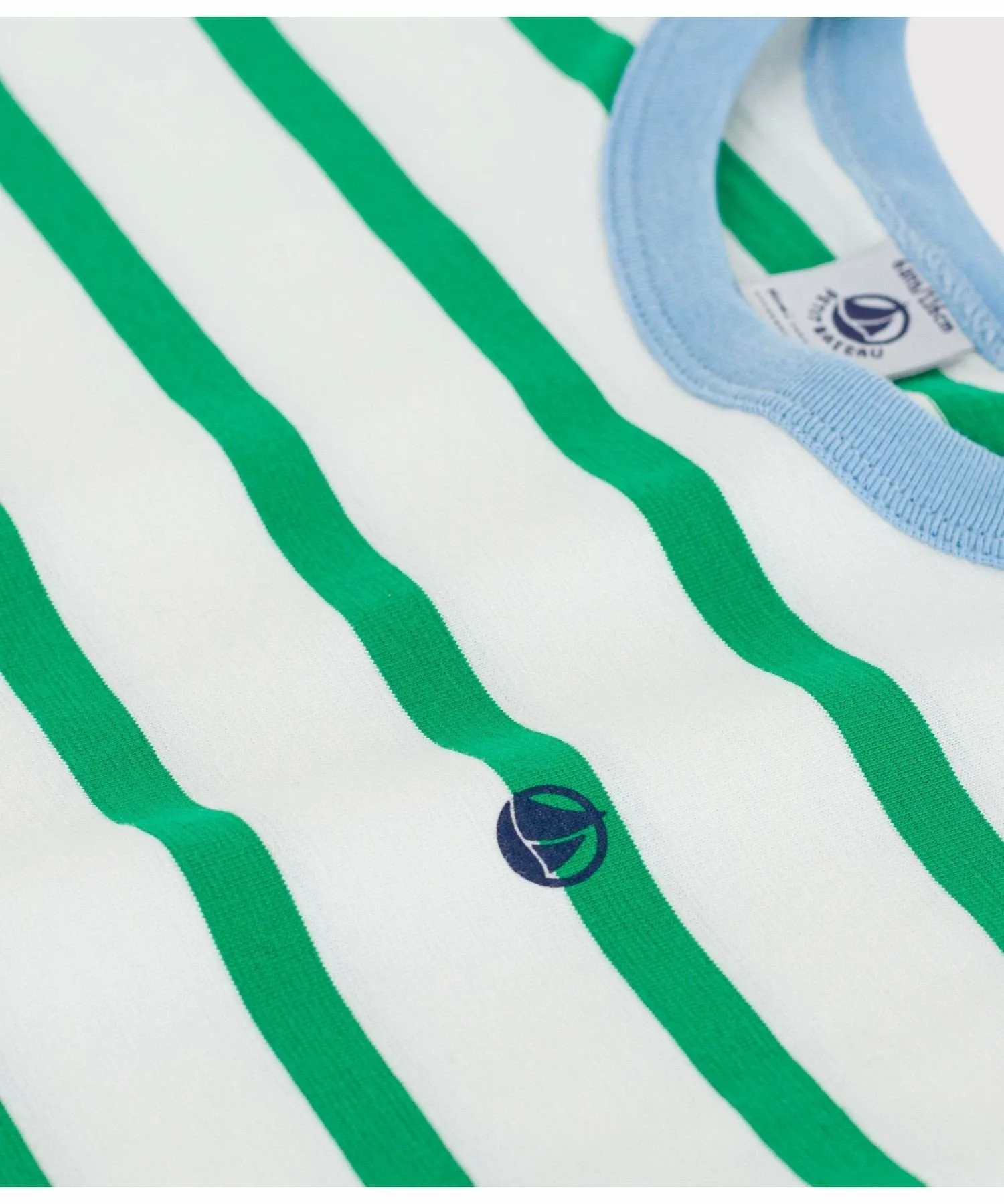 Полосатая футболка с коротким рукавом PETIT BATEAU, Off-white/green — фото 3