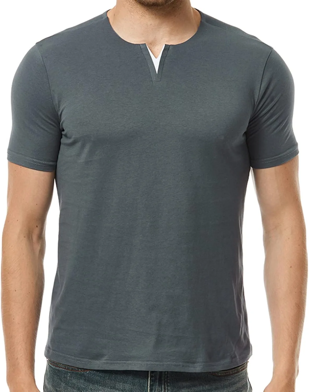 Мужская футболка-поло с коротким рукавом Casual Solid Basic Tee Stretchy Slim Fit — фото 2