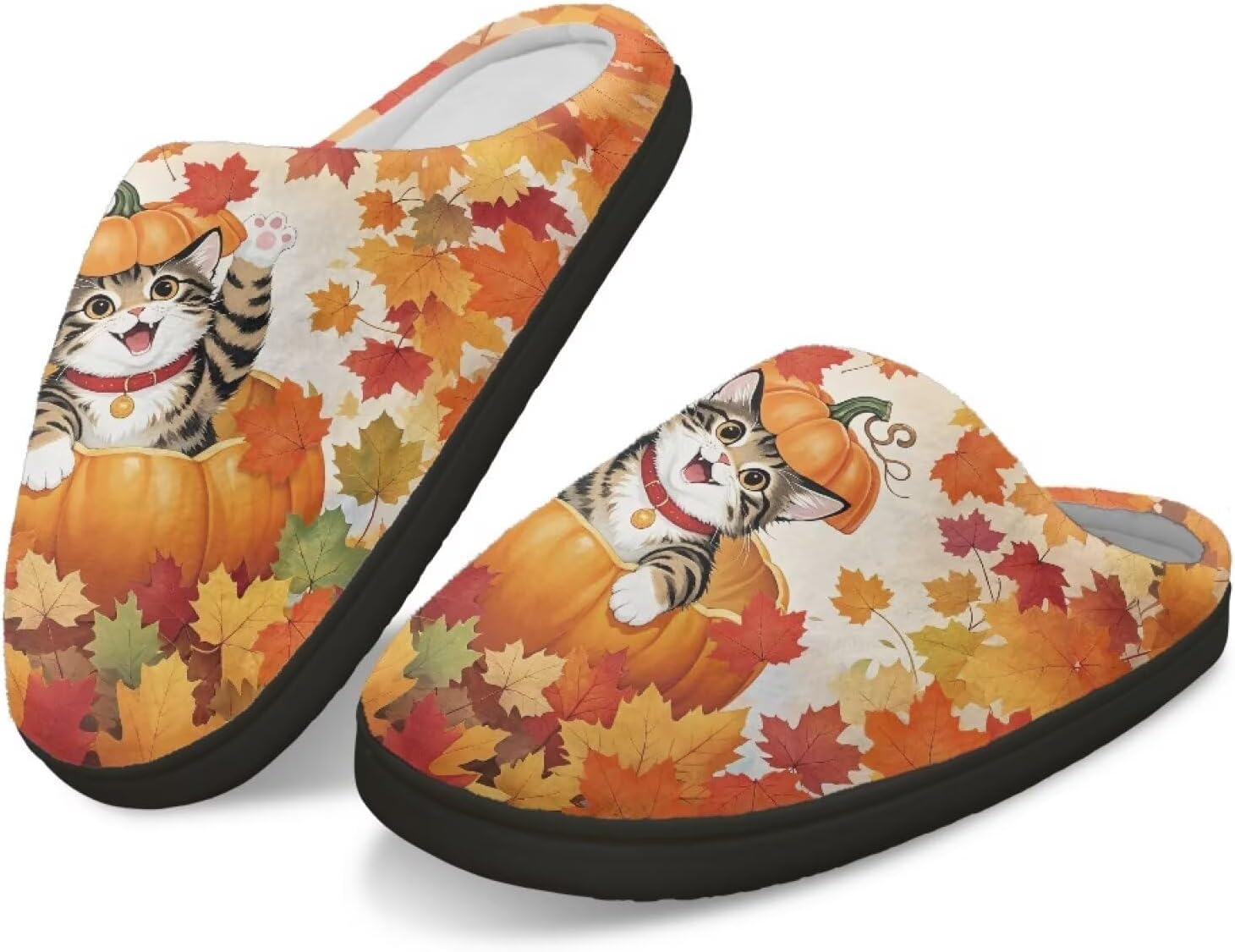 

Тапочки с памятью формы GIFTPUZZ для женщин и мужчин, осенние домашние тапочки, надеваются без застежек, можно стирать в машине, размер 4-12, Pumpkin Cat