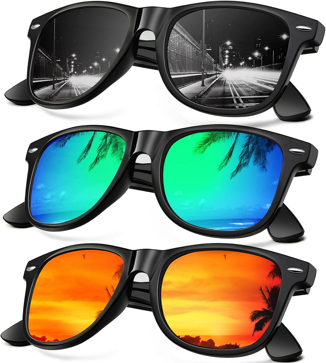 

Солнцезащитные очки KALIYADI для мужчин, поляризованные, унисекс, полуободковая оправа, ретро-стиль, для вождения, с защитой от УФ-излучения, D11-(3 Pack) Glossy Black Frame Black / Green Blue / Orange