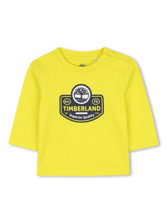 

Детская хлопковая футболка с коротким рукавом и логотипом Timberland, Neon Yellow