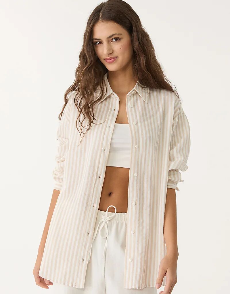 

Рубашка Stradivarius из льняной смеси в цвете «камень»