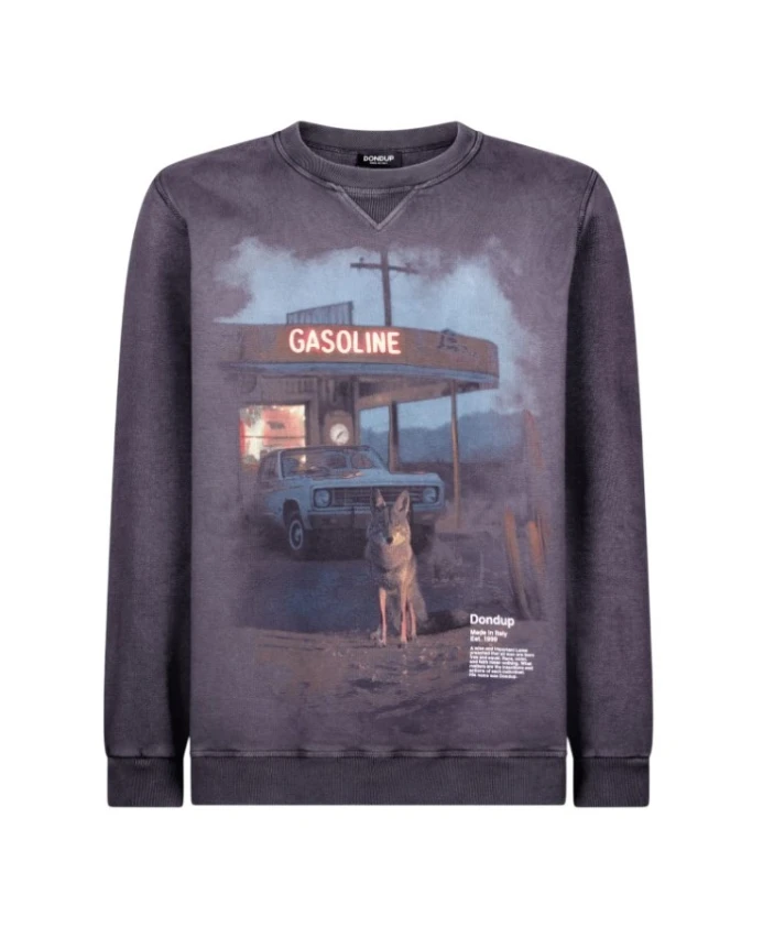 

Черная толстовка с круглым вырезом и принтом по всей поверхности. Dondup, черный