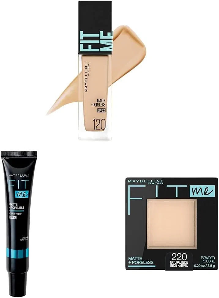 Тональное средство Fit Me Liquid Foundation R 120 + Праймер 01 + Пудра 220 Natural Brightness (Pink) 0.3 oz (8.5 g), Maybelline