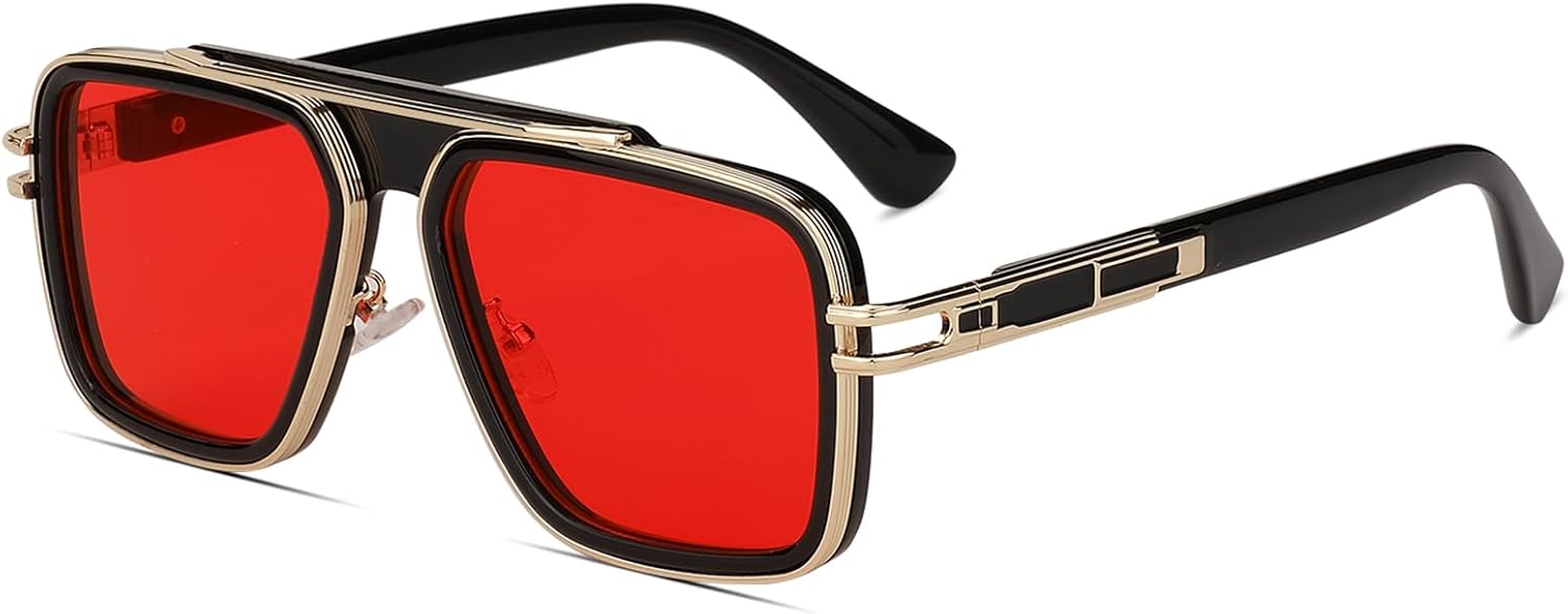 

Модные ретро-солнцезащитные очки для мужчин и женщин в винтажном стиле 70-х годов, итальянская мода, квадратные металлические очки Freckles Mark, Red Lens / Black Frame