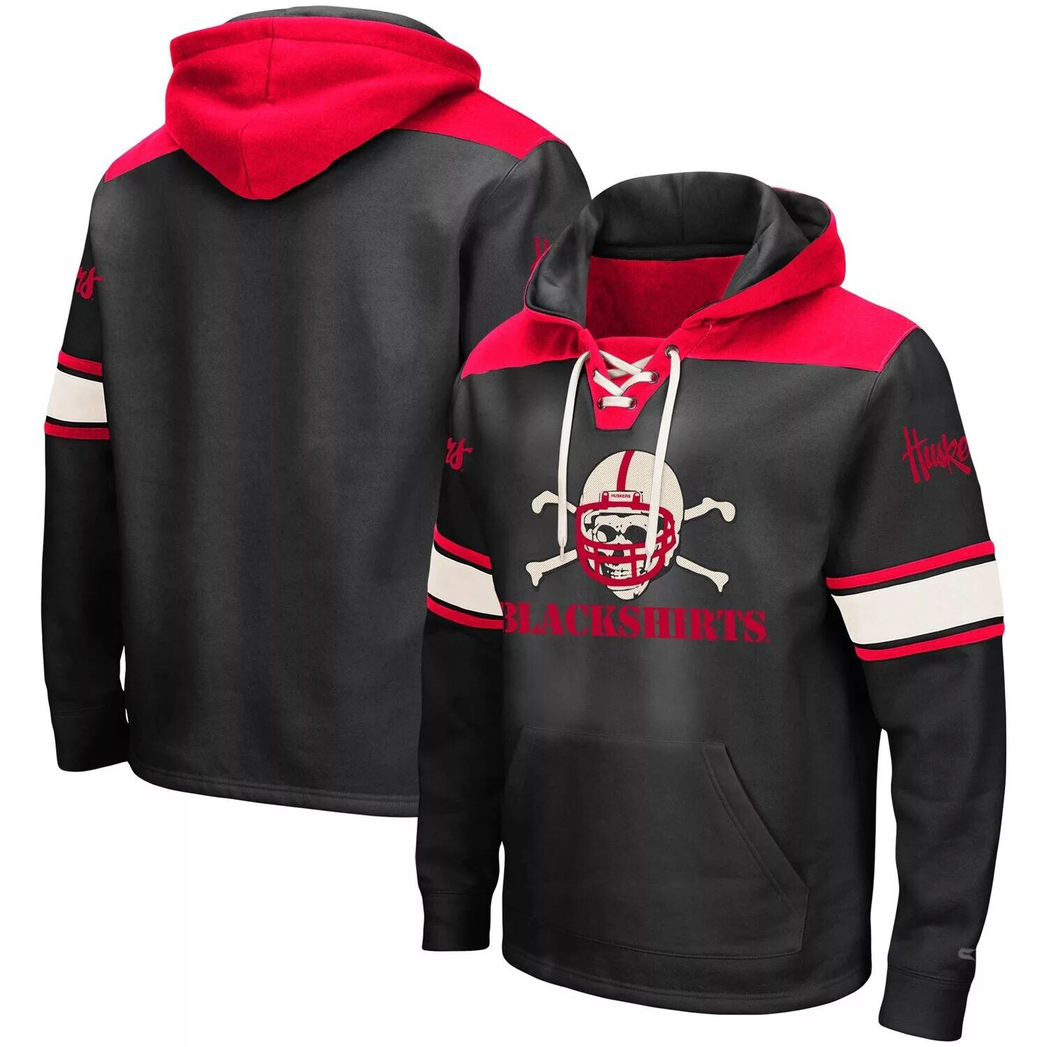 

Мужской черный пуловер с капюшоном и логотипом Colosseum Nebraska Huskers 2.0 на шнуровке