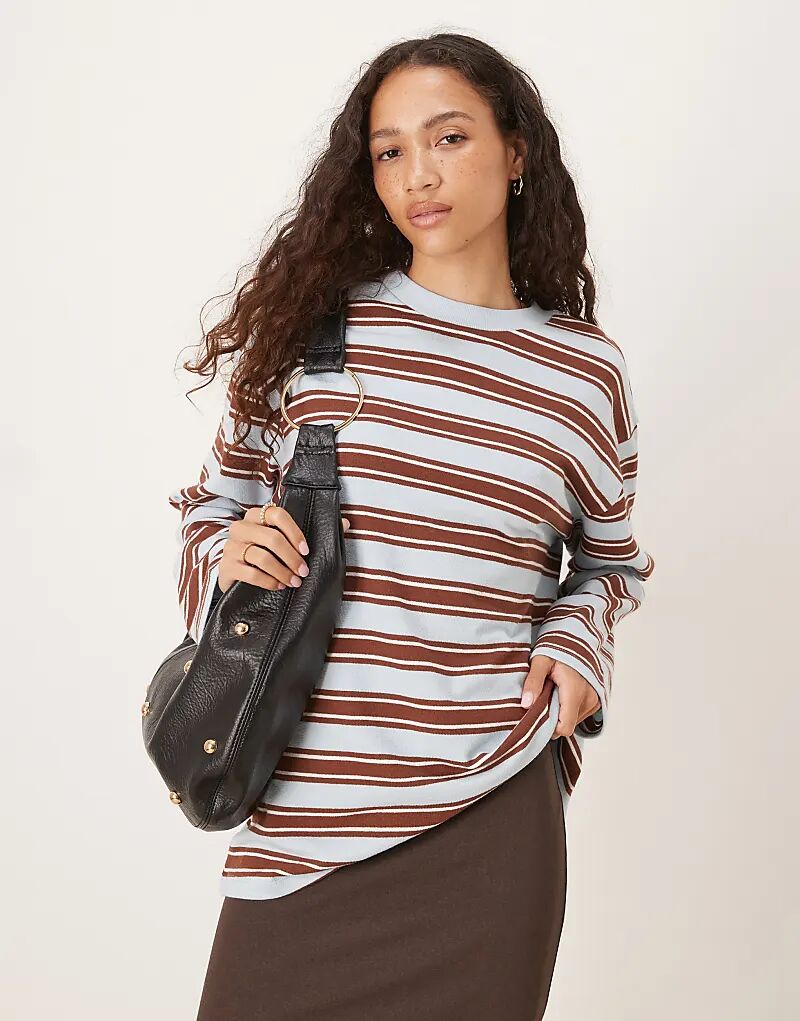 

Лонгслив с текстурированной полоской ASOS DESIGN с широкими рукавами в синем и шоколадном цветах