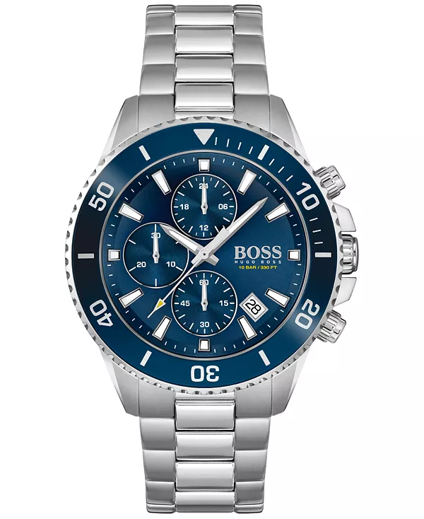 

Мужские часы Admiral с хронографом, браслет из нержавеющей стали, 45 мм Hugo Boss, silver