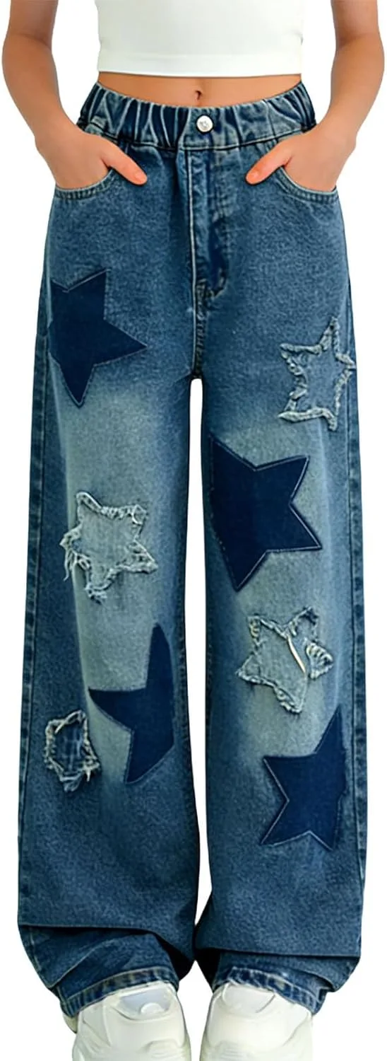 

Джинсы Star Patchwork с широкими штанинами и эластичным поясом