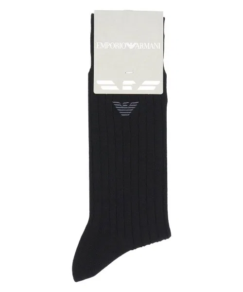 Носки бизнес EMPORIO ARMANI силькотт с логотипом, 1 пара, чёрные
