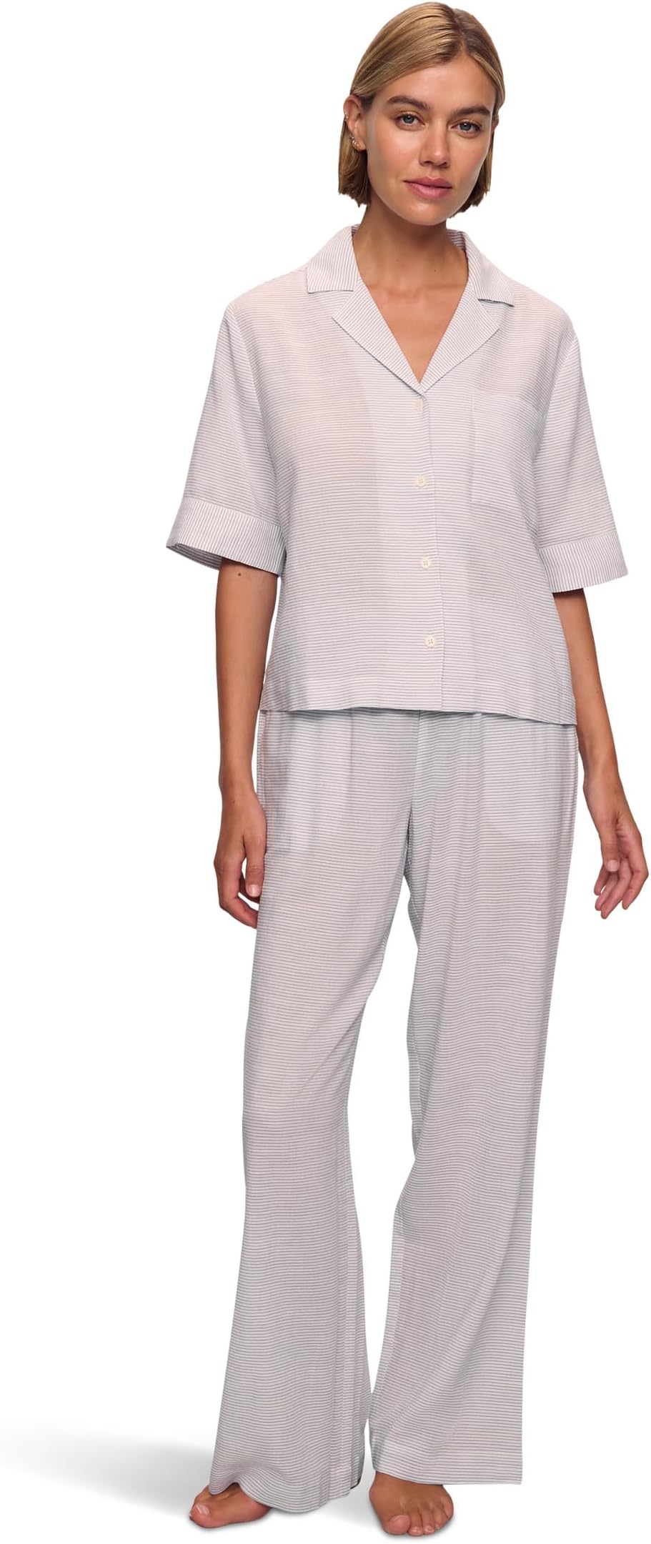 

Пижама Eberjey Nautico Relaxed Short Sleeve Pant Pajama Set, цвет Feeder Stripes White/Peppercorn