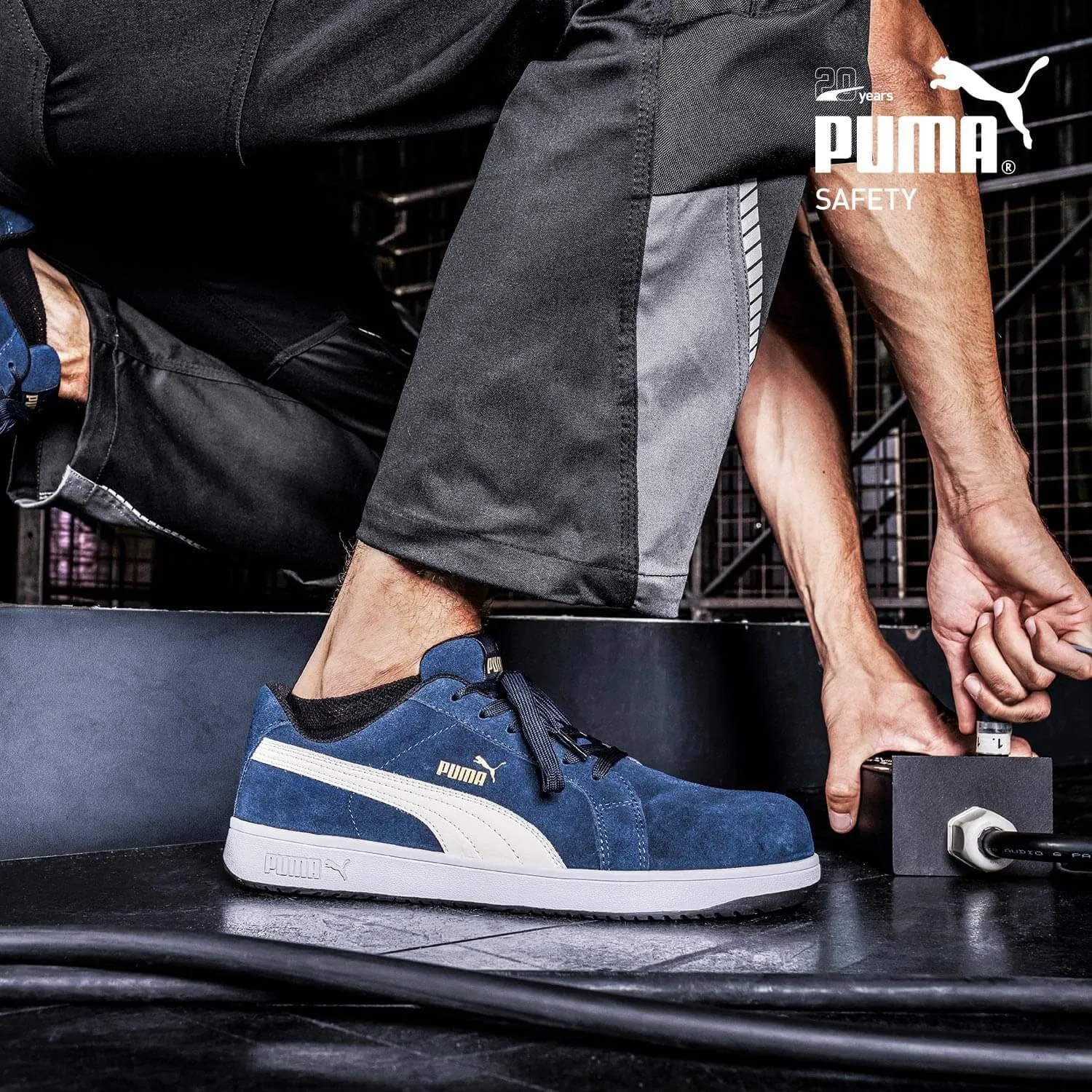 Защитные кроссовки PUMA Safety Iconic Low S1PL ESD FO HRO SR унисекс с нескользящим верхом из стекловолокна без металлических вставок, темно-синий — фото 3