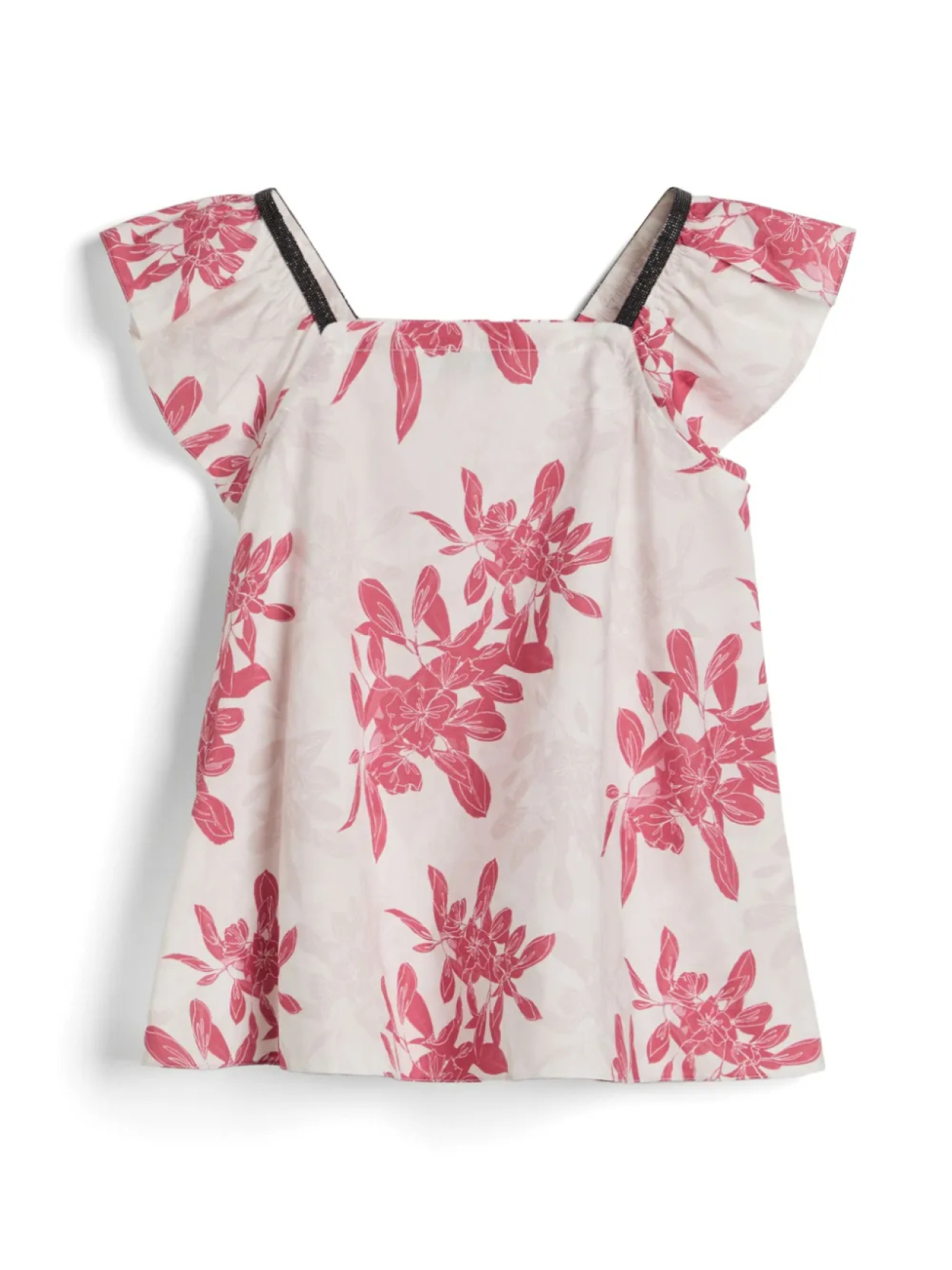 Топ из поплина с цветочным принтом Brunello Cucinelli Kids, розовый — фото 2