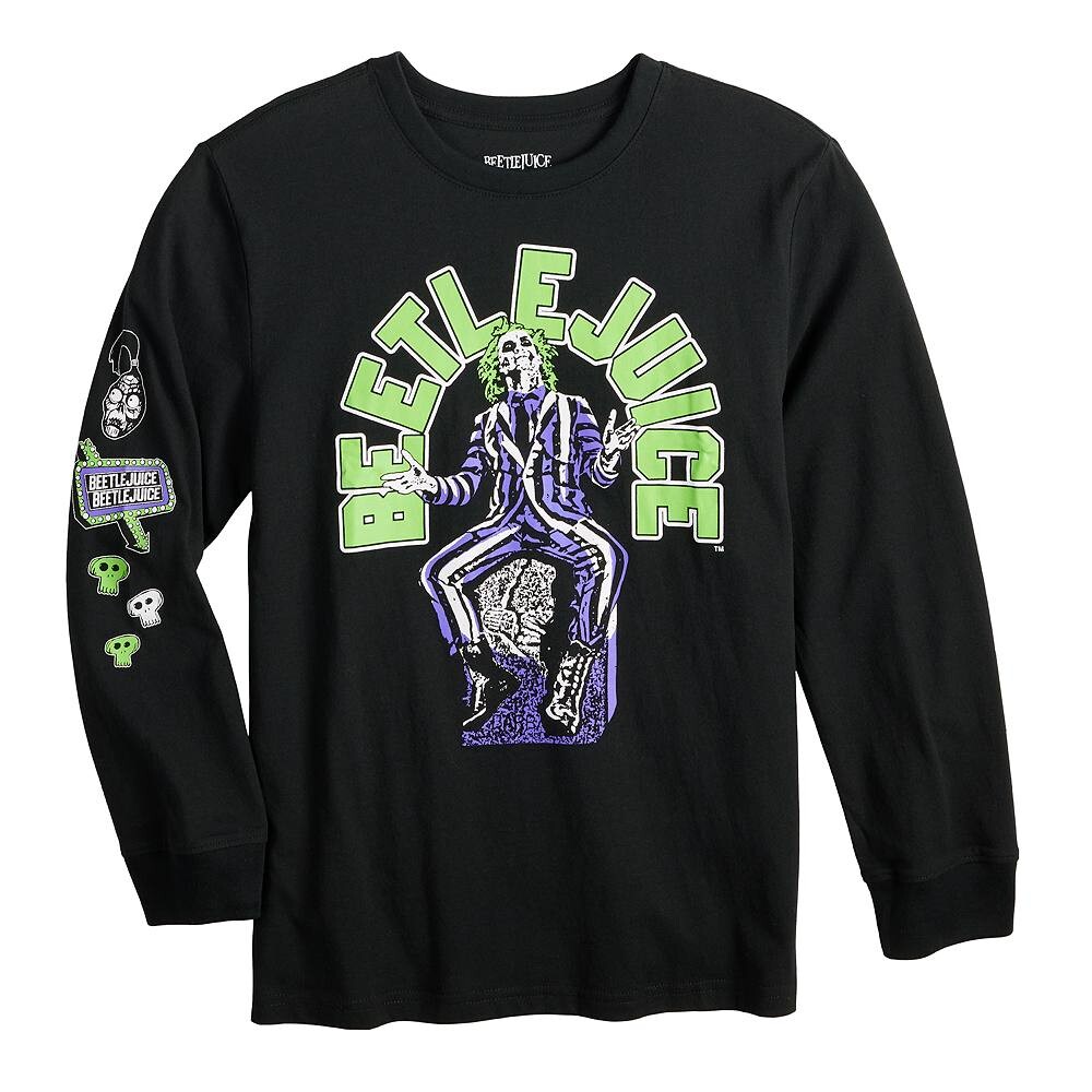 

Футболка с длинными рукавами и рисунком «Beetlejuice Sitting Pose» для мальчиков 8–20 лет Licensed Character, черный