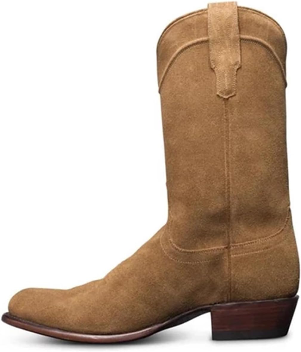 

Ковбойские сапоги DHAEY для мужчин и женщин, повседневные, с круглым носком, низким каблуком, коричневый