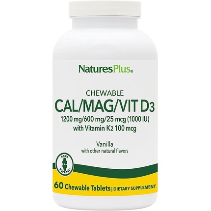 

NaturesPlus Жевательные таблетки Cal/Mag/VIT D3 с витамином K2, добавка для здоровья костей, 60 жевательных таблеток, со вкусом ванили Nature's Plus