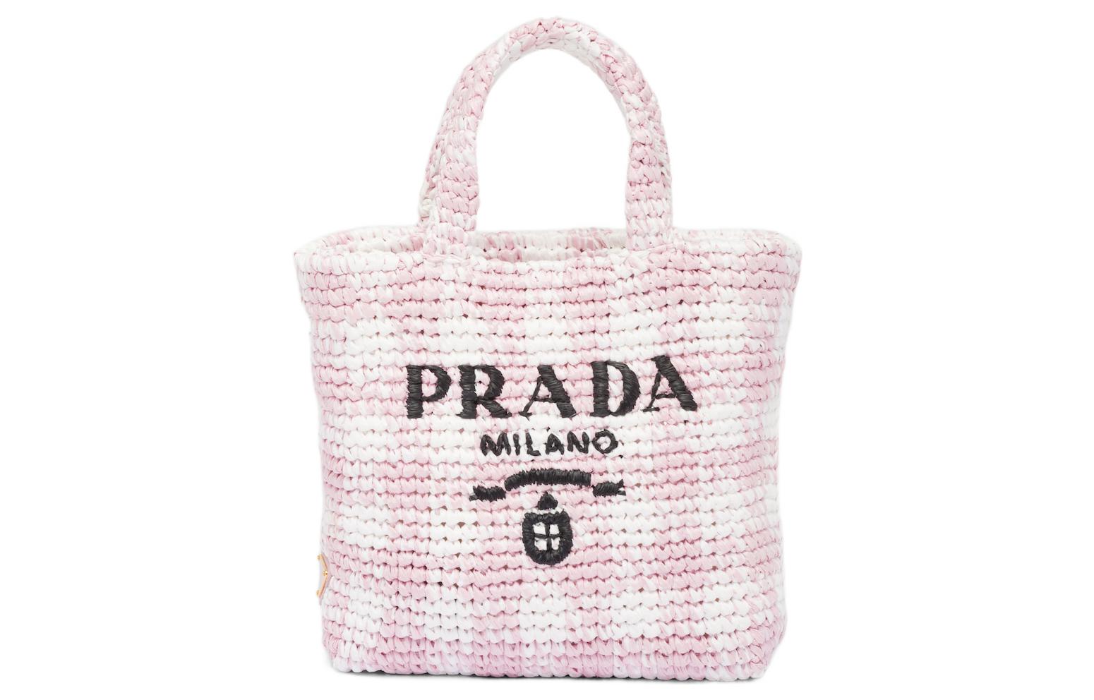 

Маленькая женская сумка из соломы, лозы и рафии снежно-розового цвета PRADA