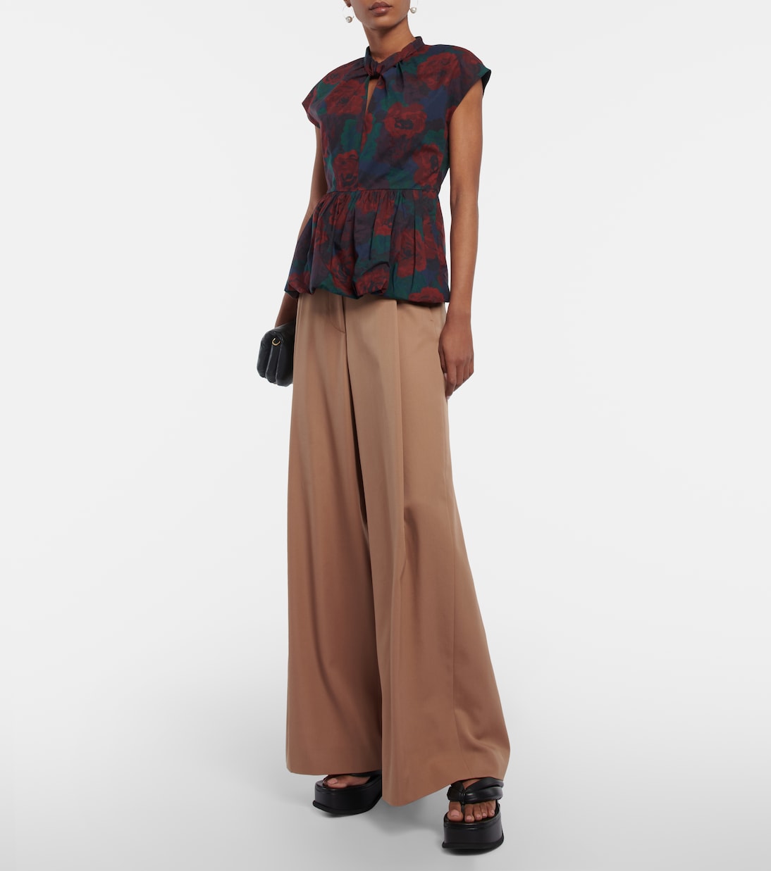 Топ из хлопкового поплина с цветочной баской Dries Van Noten, темно-синий — фото 2