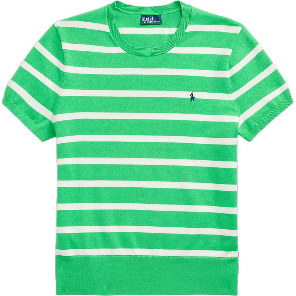 Полосатый короткий рукав вязаный топ Polo Ralph Lauren, зеленый — фото 3