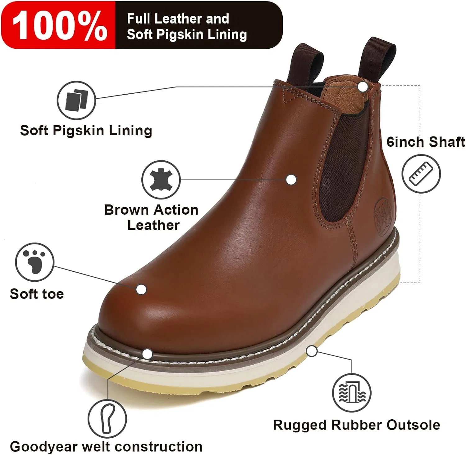 Рабочие ботинки HANDPOINT Chelsea Men's Double Gore Soft Toe, коричневые, модель 84985 — фото 2