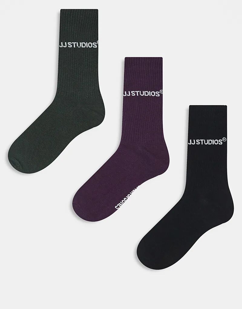 

Спортивные носки Jack & Jones, 3 Пары, цвета хаки, черный, сливовый