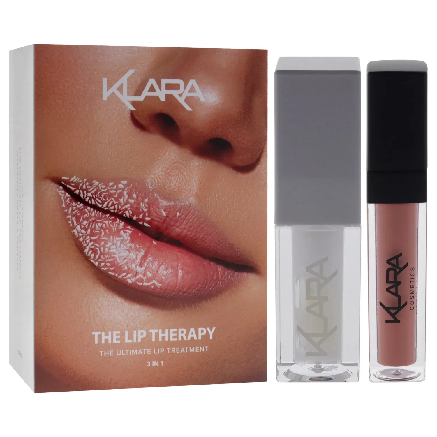 Набор для ухода за губами Lip Therapy Kit от Klara для женщин - 3 шт.: дневной бальзам для объема губ Lip Maximizer Day Plumper, масло для сияния губ Lip Glow Oil - Coconut, жидкая матовая помада Kiss Proof Liquid Matte - 21 Naughty Nude, Clear — фото 3