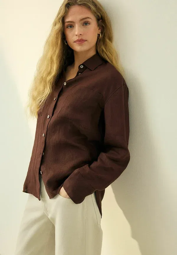 Блуза Next, модель Button down, шоколадно-коричневый — фото 3