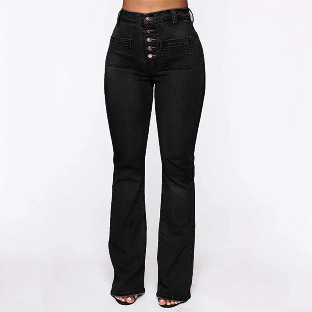 Джинсы клеш, черные, Women's Flare Bell Bottom Jeans — фото 4