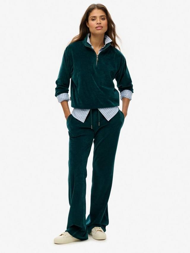 Велюровый джемпер на молнии 1/2 дюйма Superdry, цвет Dark Pine Green — фото 3
