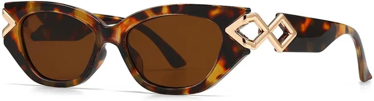 

Роскошные винтажные солнцезащитные очки «кошачий глаз» для женщин и мужчин в стиле панк, классические, с заклепками, металлической цепочкой, сексуальные, с защитой от УФ-излучения UV400 TYUVIVO, Leopard Tea