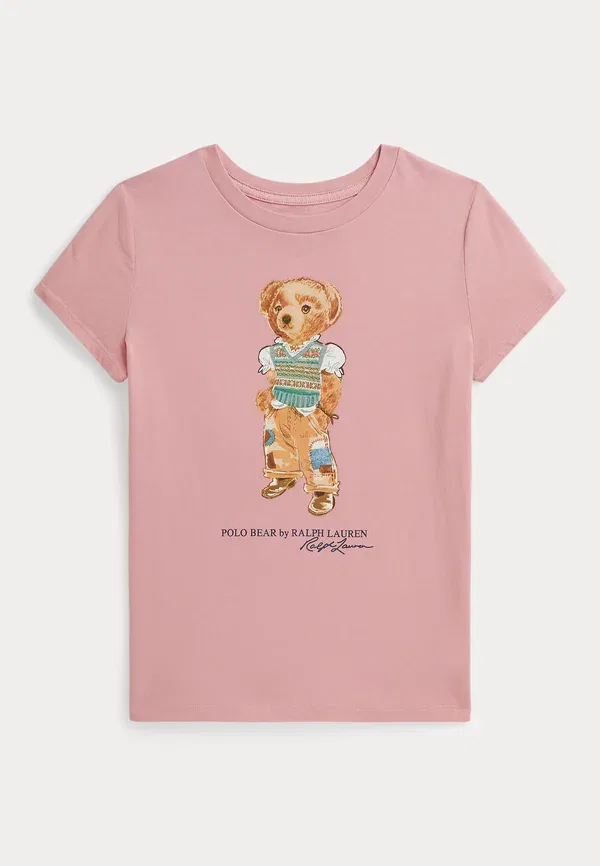 Футболка Polo Ralph Lauren, модель Polo bear cotton jersey tee 7 14y print t-shirt, цвет адирондак розовый