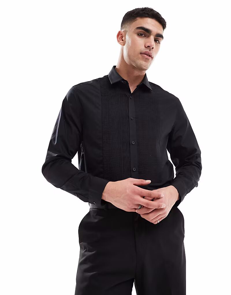 

ASOS DESIGN формальная рубашка из сатина, легко поддающаяся глажке, черного цвета