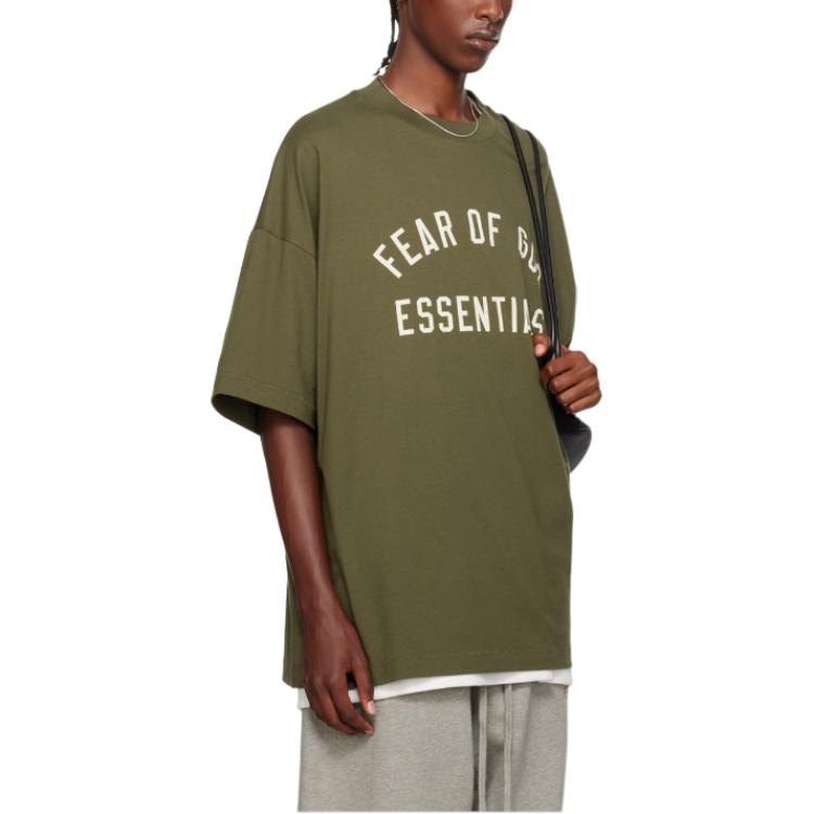 Футболка Fear of God Essentials Jersey Crewneck Tee 'Military', оливкого-зеленый — фото 4